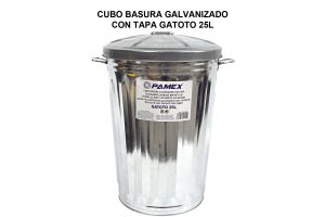 CUBO BASURA GALVANIZADO CON TAPA GATOTO 25L