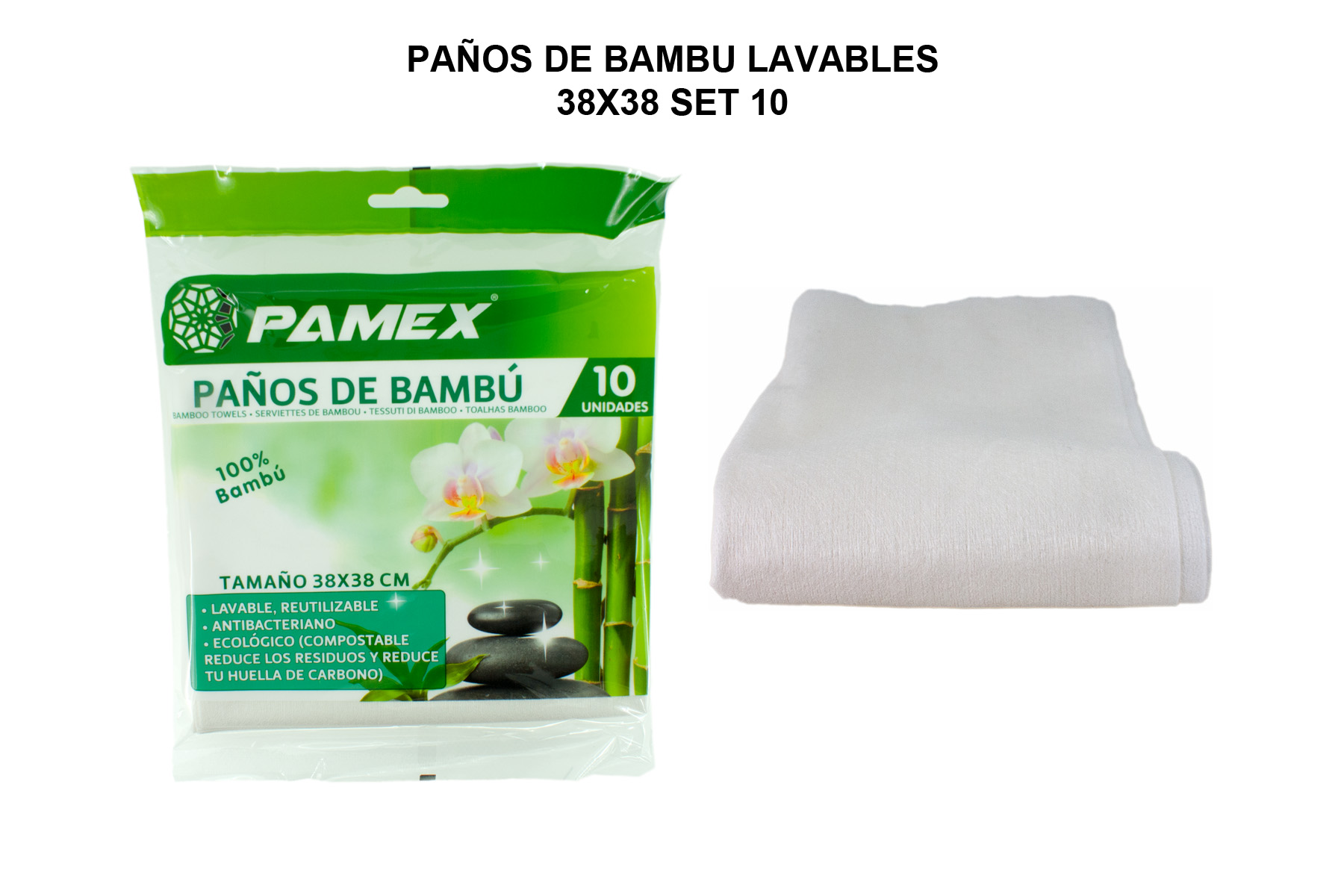 PAÑOS DE BAMBU LAVABLES 38X38 SET 10