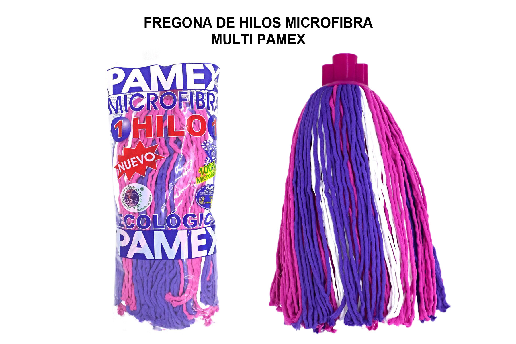 PAMEX Fregona Mocho Microfibra Hilo Bicolor ecológica. Limpia y abrillanta.  Caja 24 Unidades